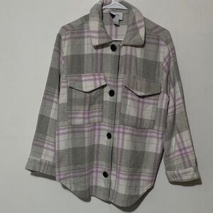 Rue21 Gray and Purple Plaid Shirt/Shacket